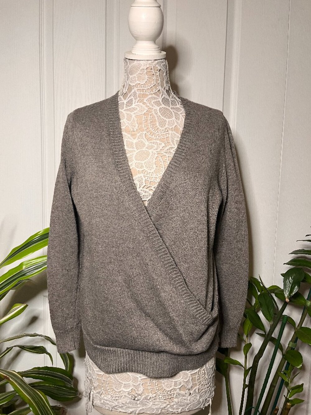 Love Stitch gray v next wrap sweater